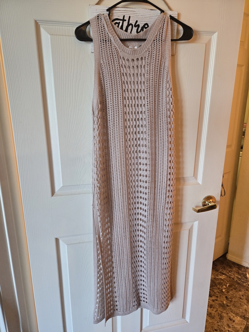 Women’s Crochet Maxi Swim Coverup Dress in Light Beige